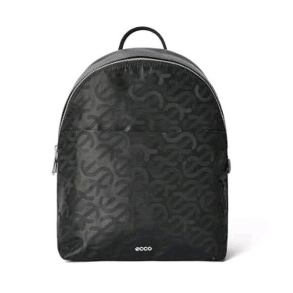 ECCO Backpack Medium Round Black Jacquard Wave Leather - Picture 1 of 3
